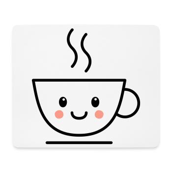 Café, thé ou tasse de cacao avec un visage kawaii - Tapis de souris (format paysage) - blanc - Devant