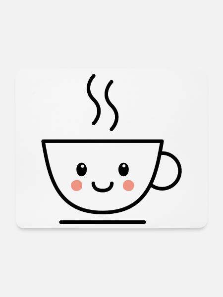 Kaffee, Tee oder Kakao Tasse mit kawaii Gesicht - Mousepad (Querformat) - Weiß