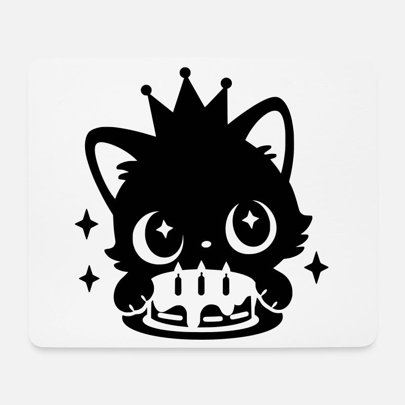 Birthday Cat with Crown | Cute Party Motif - Mouse Pad (horizontal) - white