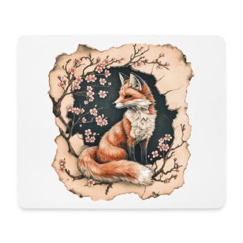 Fox with cherry blossoms - Mouse Pad (horizontal) - white - Front