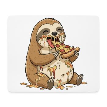 Dessin animé de paresseux mignon, pizza salami, maladroite - Tapis de souris (format paysage) - blanc - Devant