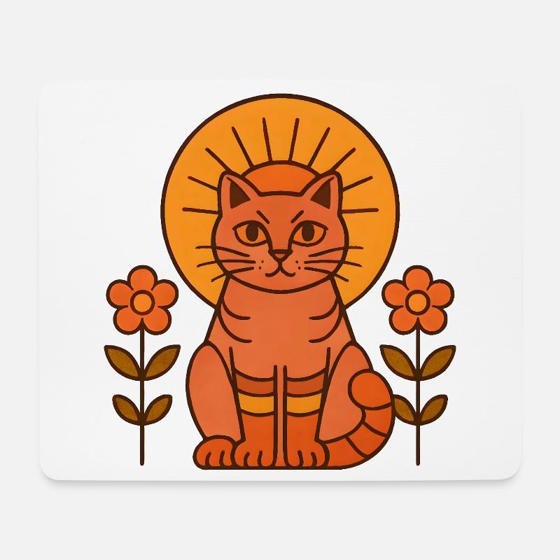 Sonnenkatze mit Blütenkranz - Mousepad (Querformat) - Weiß
