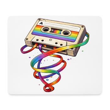 Retro cassette with rainbow ribbon - Mouse Pad (horizontal) - white - Front