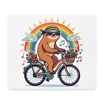 Flower Power Faultier auf Fahrrad Regenbogen Sonne - Mousepad (Querformat) - Weiß - Vorne