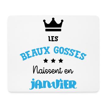 Cadeau naissance bébé garçon Janvier Beaux Gosses - Tapis de souris (format paysage) - blanc - Devant
