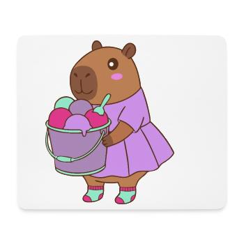 Kawaii Cute Capybara Sweet Treat –Summer art - Mouse Pad (horizontal) - white - Front