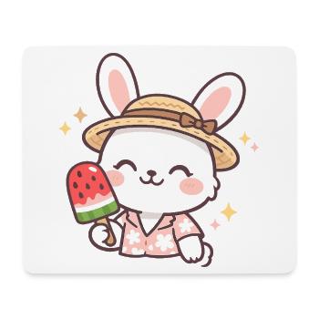 Sommerhäschen mit Wassermelone Eis - Mousepad (Querformat) - Weiß - Vorne