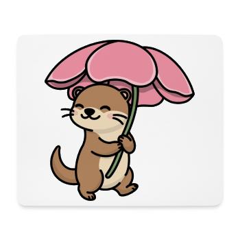 Otter in the rain under mushroom - Mouse Pad (horizontal) - white - Front