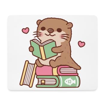 Cute Otter Sits Atop Of Books To Read - Mouse Pad (horizontal) - white - Front
