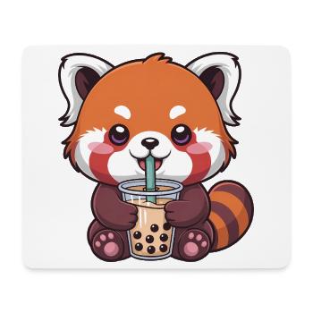 Le panda rouge de Kawaii buvant du bubble tea - Tapis de souris (format paysage) - blanc - Devant