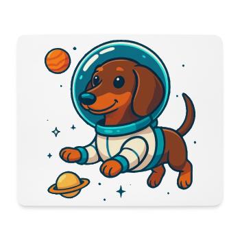 Teckel dans l’espace – Petit chien astronaute mignon - Tapis de souris (format paysage) - blanc - Devant