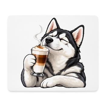 Husky mit Latte Macchiato – Kaffeepause - Mousepad (Querformat) - Weiß - Vorne