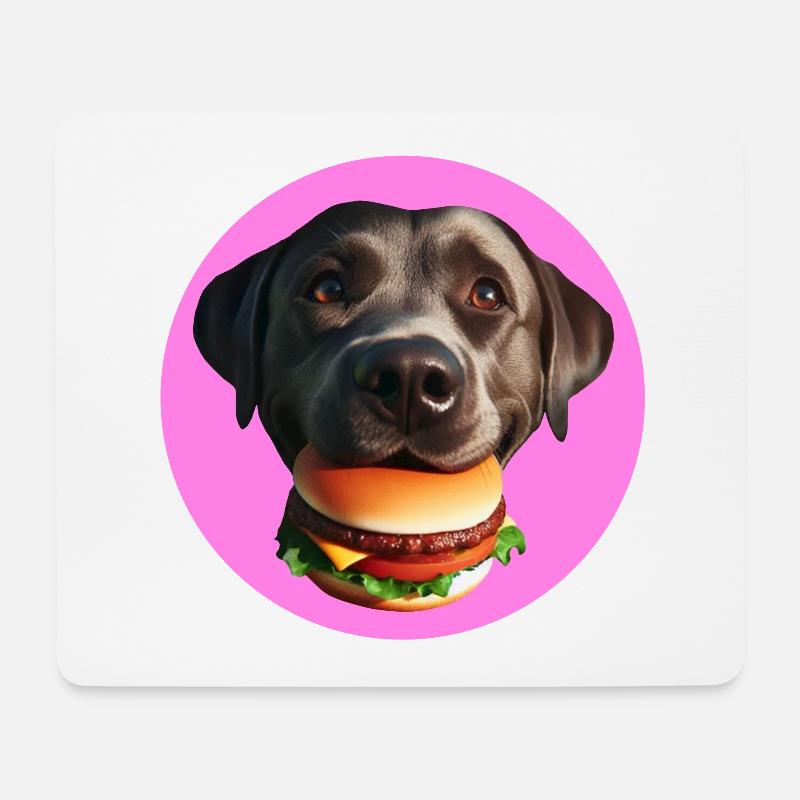 Labrador frisst Hamburger - Mousepad (Querformat) - Weiß