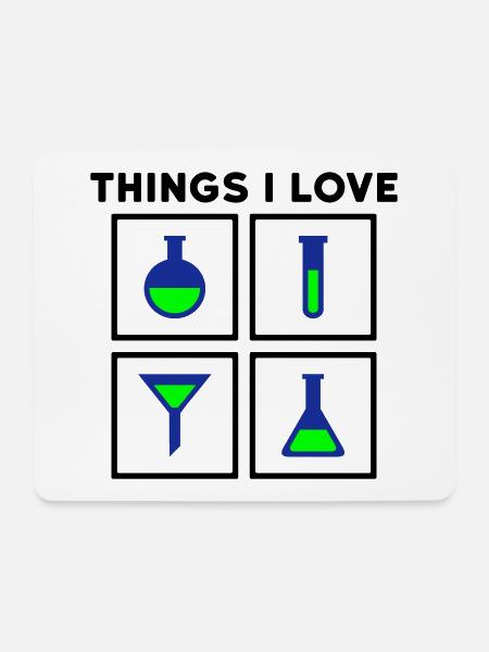 Things I love (Kolben, Reagenzglas, Trichter) - Mousepad (Querformat) - Weiß