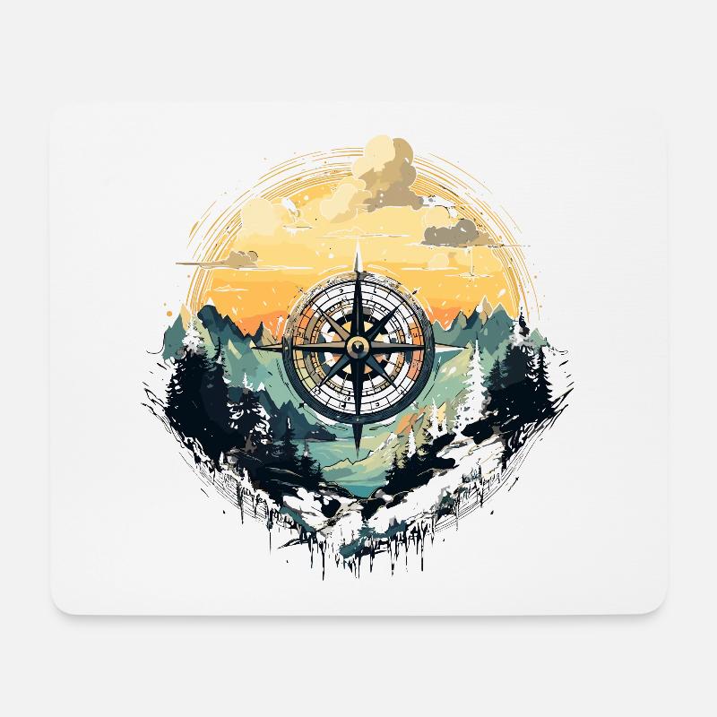 Kompass Berg Landschaft - Mousepad (Querformat) - Weiß