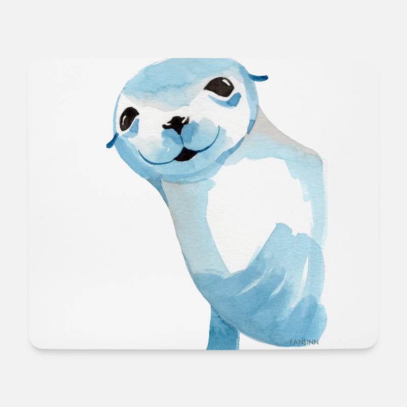 Robbe Seehund Tier Raubtier schwimmen Geschenk - Mousepad (Querformat) - Weiß