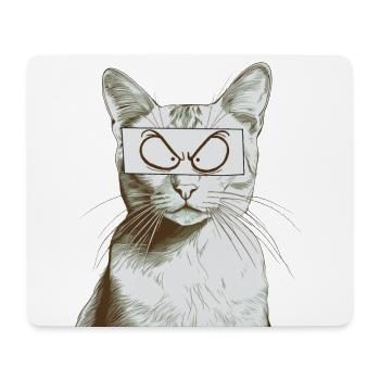 Katze mit comic Augen V2, bnw Zeichnung - Mousepad (Querformat) - Weiß - Vorne