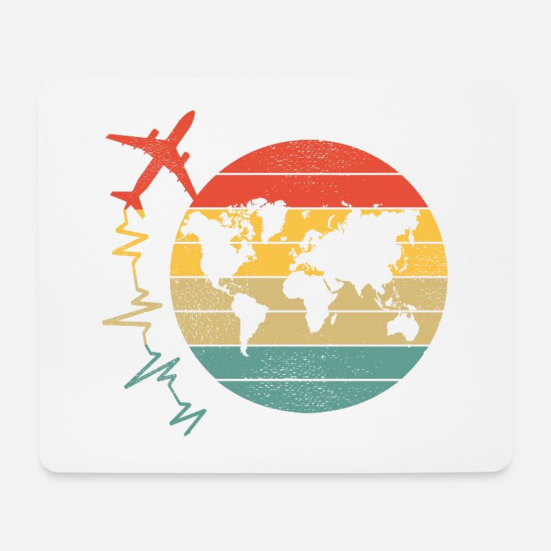 Flugzeug Pilot Flieger Weltkarte Herzschlag Reisen - Mousepad (Querformat) - Weiß