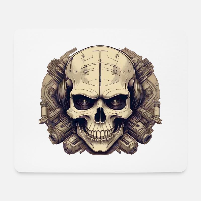 Bionic Schädel - Comic-Stil Logo - Mousepad (Querformat) - Weiß