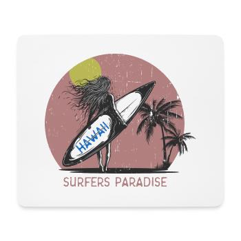 Hawaii Surffers Paradise Surf Girl Sunset Vintage - Tapis de souris (format paysage) - blanc - Devant