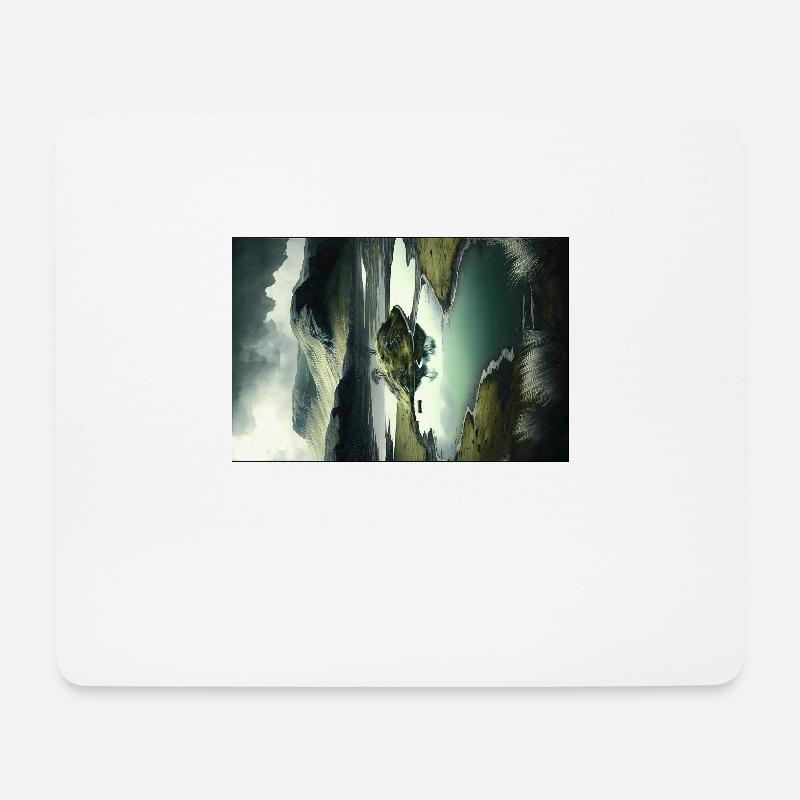 Surrelistische Landschaft Berge Fluss Teich Wiesen - Mousepad (Querformat) - Weiß