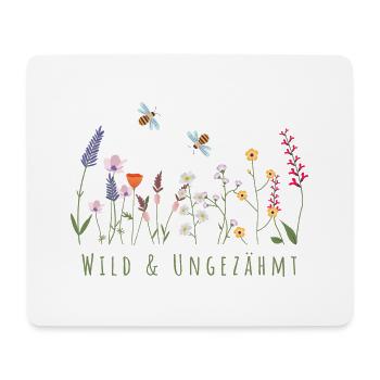 Wild & Ungezähmt | Blumenwiese Bienen Tiere Spruch - Mousepad (Querformat) - Weiß - Vorne
