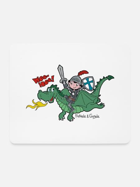 Kleiner Ritter und sein Freund, der Drache - Mousepad (Querformat) - Weiß
