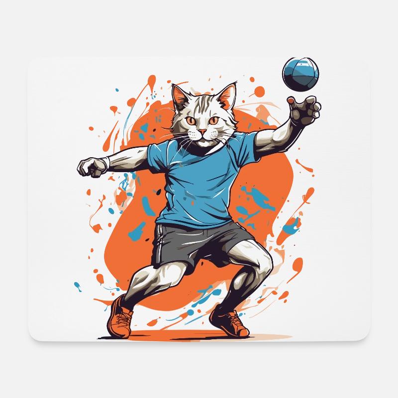 Handball Katze Streetwear Ikonischer Style - Mousepad (Querformat) - Weiß