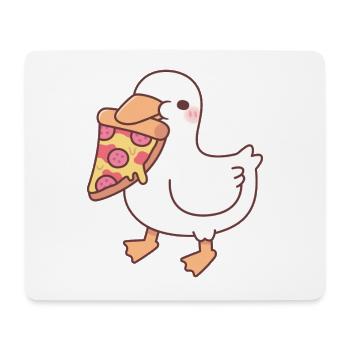Cute White Ducky With Pepperoni Pizza Slice - Mouse Pad (horizontal) - white - Front