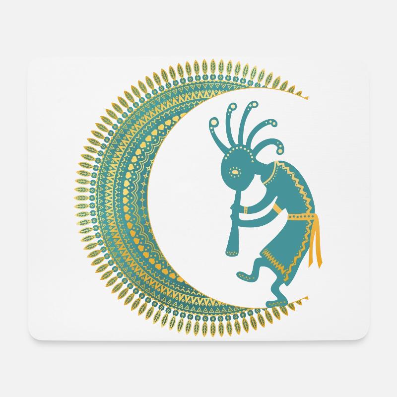 Native American - Kokopelli Mandala Half Moon 1 - Mousepad (Querformat) - Weiß