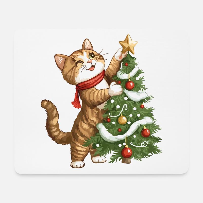 Katze Weihnachtsbaum Weihnachten Xmas Süß Lustig - Mousepad (Querformat) - Weiß