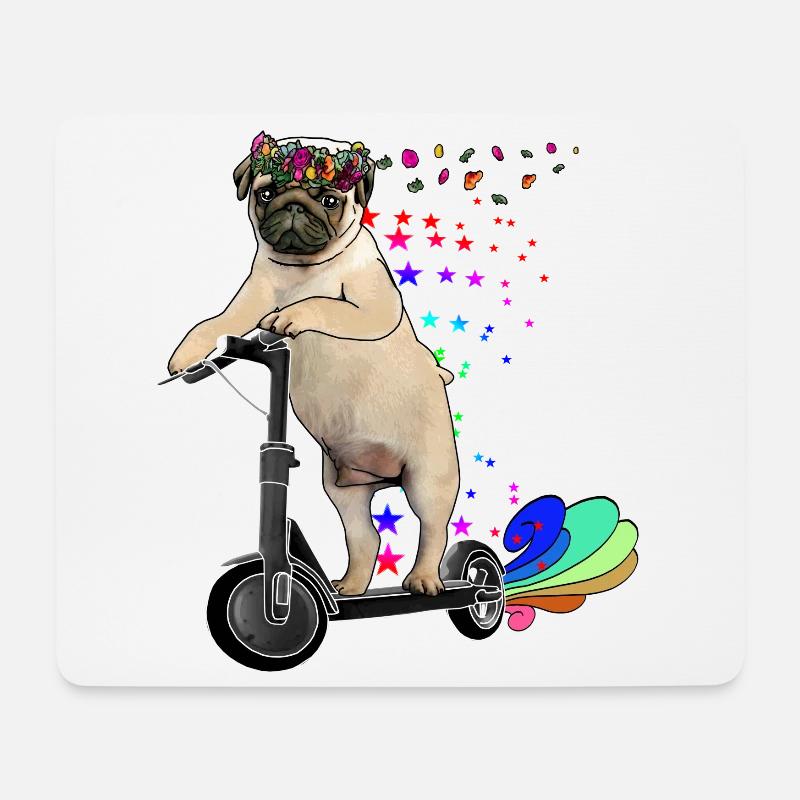 Pug with flower wreath on Escooter Electricscooter - Mouse Pad (horizontal) - white