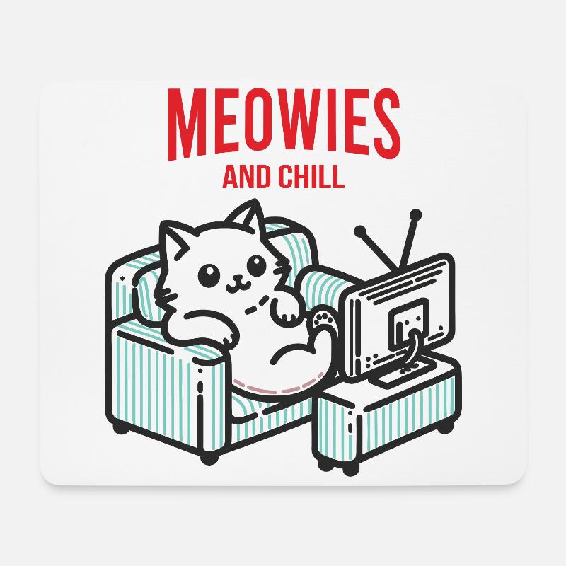 TV Abend Katze, Was läuft heute im Purr-ogramm? - Mousepad (Querformat) - Weiß