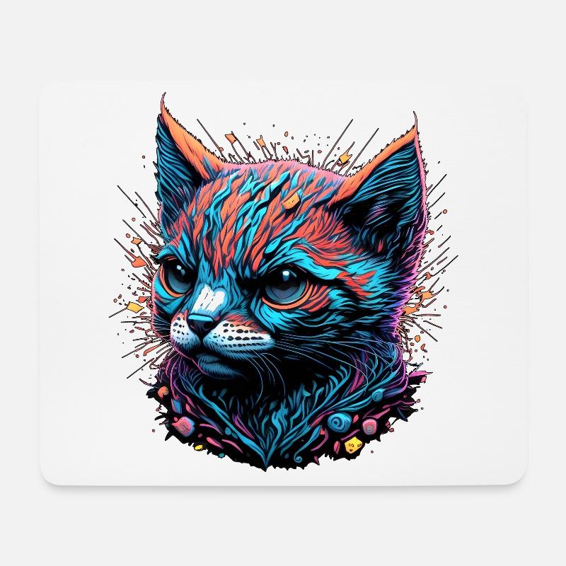 Düsterer Katzenblick - Mousepad (Querformat) - Weiß