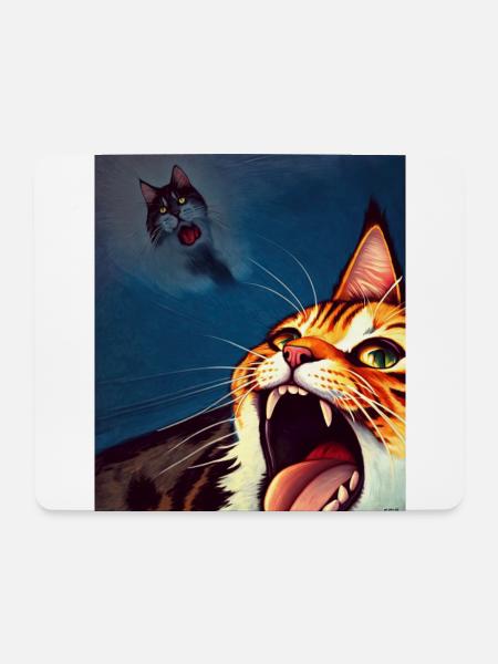 Impressionistisch Lustige Katze Schreiende Impressionismus - Mousepad (Querformat) - Weiß