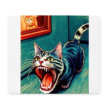 Impressionistisch Lustige Katze Schreiende Impressionismus - Mousepad (Querformat) - Weiß - Vorne