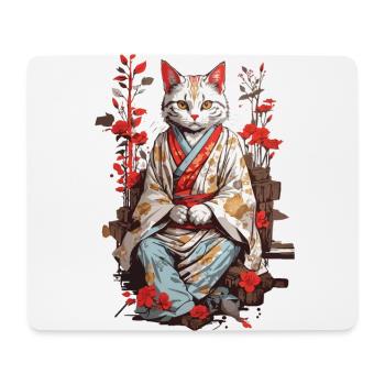 Japanische Kimono Katze Ukiyo-E Katzen Design - Mousepad (Querformat) - Weiß - Vorne
