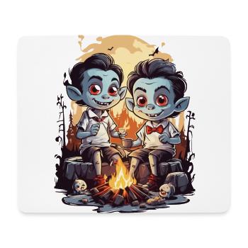 Funny Vampire Kids Halloween Campfire - Mouse Pad (horizontal) - white - Front