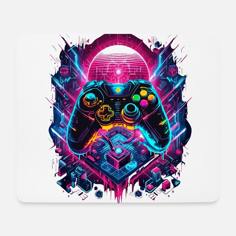 Vibrant Cyberpunk Gaming Controller Grafik - Mousepad (Querformat) - Weiß