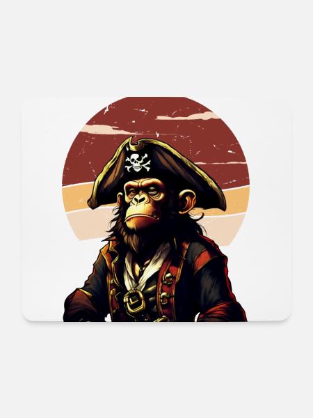 Kapitän Comic Affe Pirat Karibik - Mousepad (Querformat) - Weiß