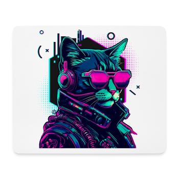 Cyberpunk Katze mit Sonnebrille - Mousepad (Querformat) - Weiß - Vorne
