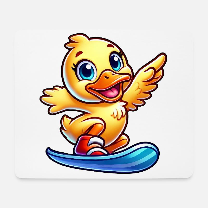 Süße Ente Cartoon Surfer Snowboarder - Mousepad (Querformat) - Weiß