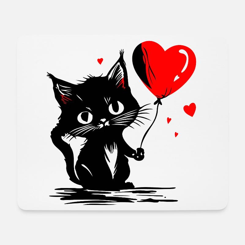 Katze Herz Luftballon rot Muttertag Street Art - Mousepad (Querformat) - Weiß