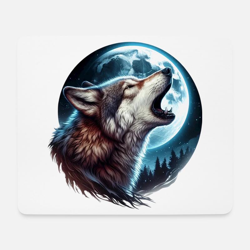 Wolf heult den Vollmond an - Mousepad (Querformat) - Weiß