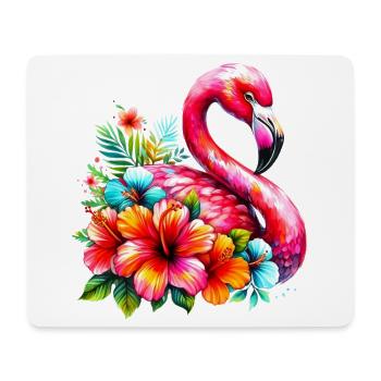 Flamingo verziert mit Hibiskusblüten - Mousepad (Querformat) - Weiß - Vorne