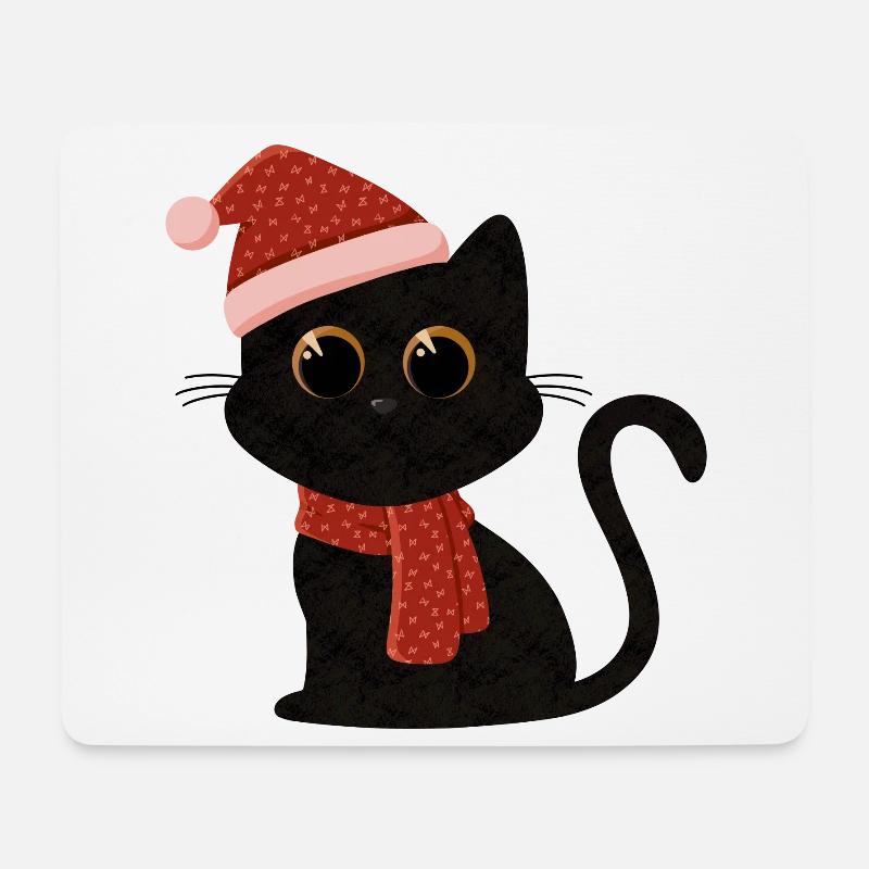 Cat Christmas with hat and scarf - Mouse Pad (horizontal) - white