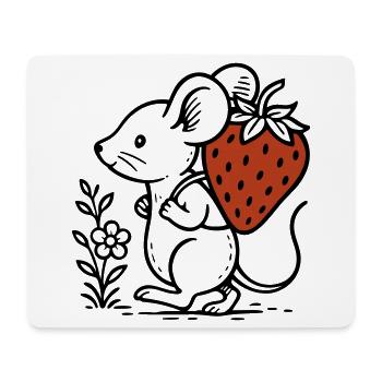 Maus mit Erdbeere - niedliches Naturdesign - Mousepad (Querformat) - Weiß - Vorne