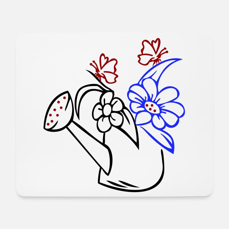 Gießkanne mit Blumen und Schmetterlingen - Mousepad (Querformat) - Weiß