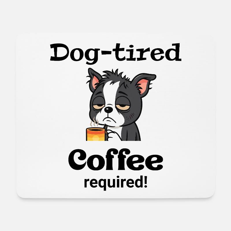 Boston - Hund müde - Kaffee erforderlich - Mousepad (Querformat) - Weiß