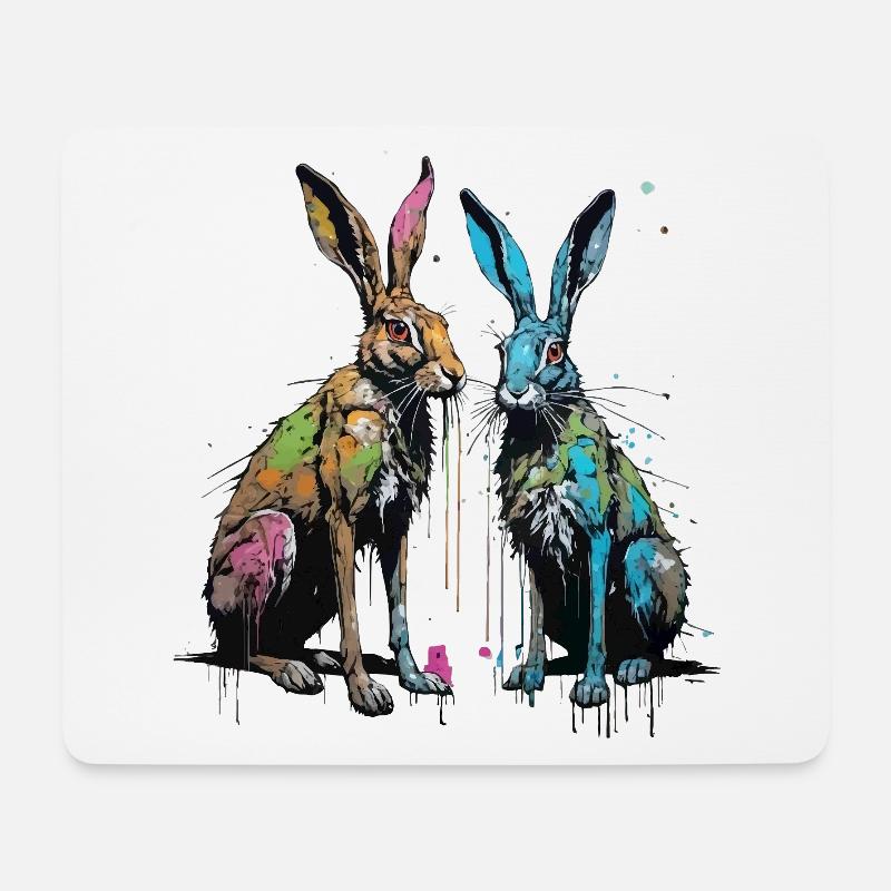 Zwei Street Art Hasen - Mousepad (Querformat) - Weiß